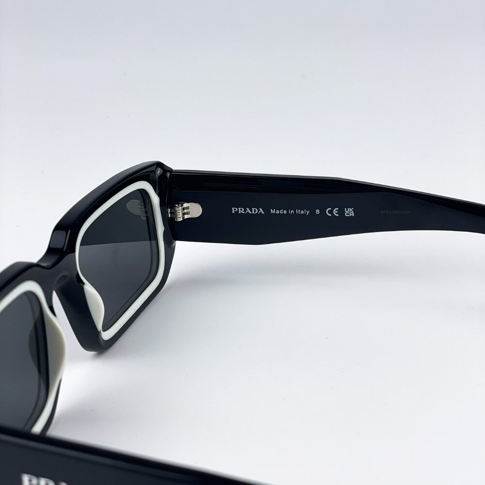 Prada PR06YS 09Q5S0 Sunglasses Black White Dark Grey Rectangle Unisex - Picture 13 of 15